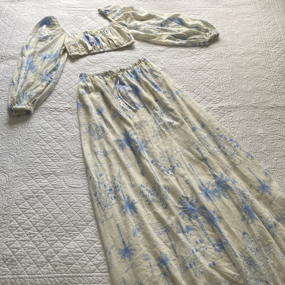 Sabo Jhazelle Set Maxi Skirt And Crop Top Santorini Off White Blue XS - Picture 2 of 16